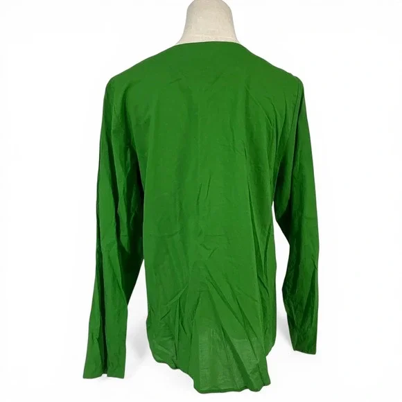 Susan Graver Style Green Cotton Embroidered Tunic Top Gold Beadwork Medium - Picture 4 of 10